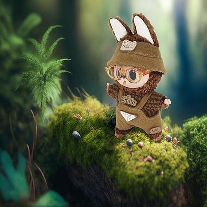 17cm Clothes Set (NO Doll) 5PC Set Hat Glasses Overalls for 17cm Accessories Suit, Doll Clothing for Trendy Blind Box，Cute Clothes for LBB Doll Dress up Unique Style,Free Combination (Tan)