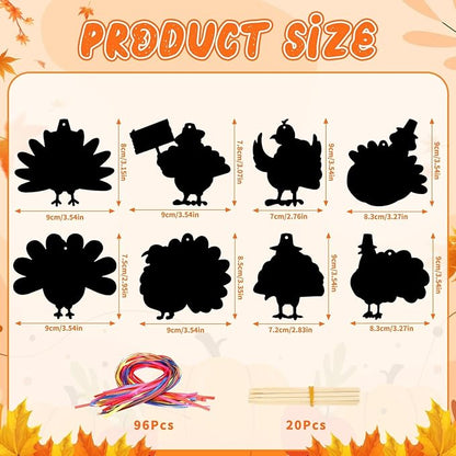 AUGSUN 96Pcs Thanksgiving Fall Crafts, Magic Rainbow Scratch Paper Art Cute Turkey Crafts Activity Gifts Autumn Harvest Thanksgiving Party Favors