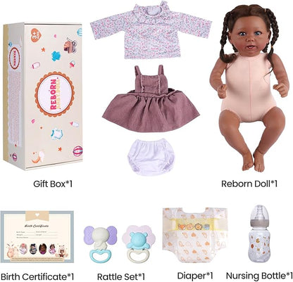 BABESIDE Reborn Baby Dolls Black, 20 Inch Realistic Black Girl Newborn Real Life Baby Girl Lifelike Dolls Soft Vinyl & Cloth Body with Feeding Kit Gift Box for Kids Ages 3+