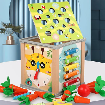 Wooden Baby Activity Cube,Montessori Developmental Toddler Educational Learning Toys, Sorting & Stacking Game