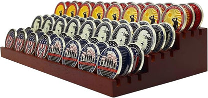 100% Solid Wood Challenge Coin Display Stand,Three-Tier Coin Rack Military Coins Display Holders Shelves,9 Row Wooden Army Collectible Coins Holder Case Holds 60-75 Coins