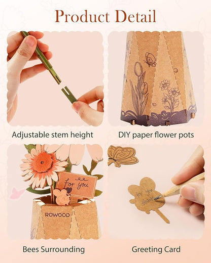 3D Flower Wooden Puzzles for Adults-Gerbera Daisy, DIY Wooden Flowers Model Kit Building Set Crafts for Adults to Build, Botanical Collection/Ideal Creative Gift Ideas/Housewarming (105PCS)