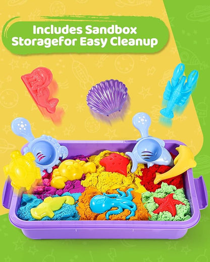Play Sand with Sensory Bin Toy for Kids, 8 lb of 7 Colored Bulk Magic Sand with Sandbox for Toddlers, Sensory Sand Kit for Boys and Girls Age 3-8 (Purple)