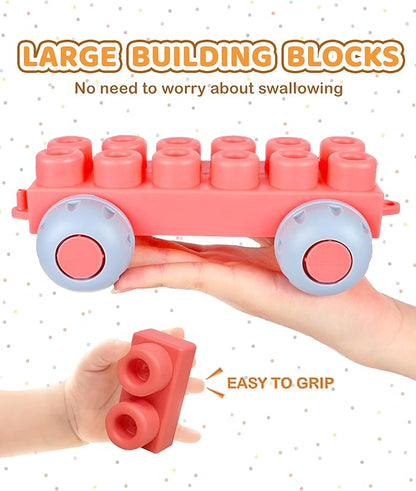 80PCS Soft Building Blocks for Toddlers 1-3， Baby Stacking Toys for Early Learning & Development ， BPA-Free Silicone Blocks for Kids，Safe, Fun, and Educational Baby Toy，Large Soft Blocks