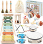 11 in 1 Baby Musical Instruments-Montessori Wooden Toys for Toddlers 1-3, Neutral Colors Percussion Instruments with Modern Boho Xylophone for Kids Preschool Educational 3+ with Storage Bag