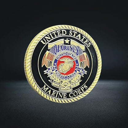Marine Corps 250th Anniversary Challenge Coin – USMC Military Commemorative Coin – 1.57 Inch Gold-Plated Collectible for Veterans, Service Members, and Enthusiasts – Solid Metal Construction (A)