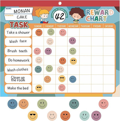 Boho 32 Chore Charts Behavior Reward Chart System,Sticker Chore Chart Pad for Kids with 2328 Stickers, 12.2" x 9.8" Magnetic Reward Chart to Develop Responsibility & Good Habits.
