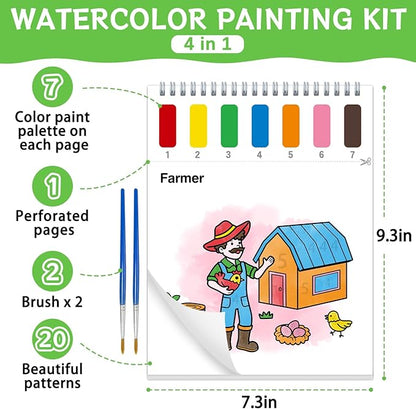 Paint with Water Coloring Books for Toddlers,Farm Theme Mess Free Watercolor Painting Papers for Kids Water Color Paint Kit Art Craft Birthday Gift for Ages 1-3, 4-8