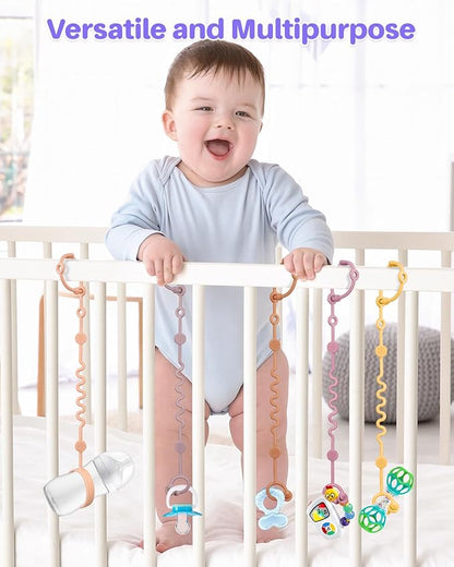 3pcs Adjustable Toy Strap Holder - Silicone Baby Tether Pacifier Clip - Travel Essential Leash for Stroller, High Chair, Car Seat