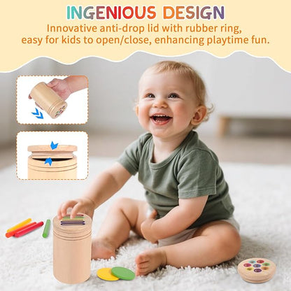 JOMBY Montessori Toys for Kids: 3 in 1 Sensory Learning Color Sorting Toys Wooden for 3 Year Old, Fine Motor Developmental Children Matching Games, Preschooler Learning Activities Boys Girls Gifts
