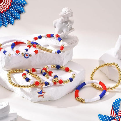 2480pcs President's Independence Day Polymer Clay Beads Charms Friendship Bracelet Necklace Earring Jewelry Making kit, Accessories for Arts Crafts DIY Birthday Gifts for Girls Children American Flag