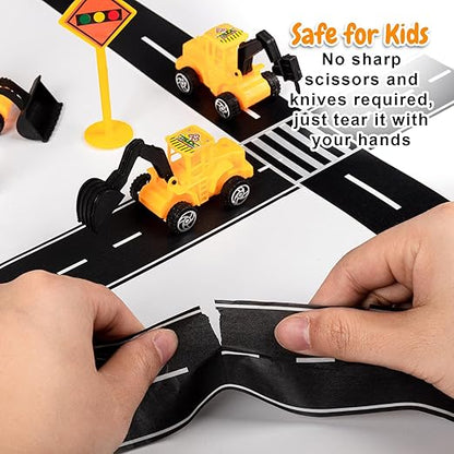 HFKPJRT Removable Toy Car Road Tape Stickers for Kids, 4 Rolls Roadway Tape with Curves, Black Residue Free Road Car Track Tape for Kids Birthday Party Racing Party Decoration, 2 Inch Wide 65 FT Long