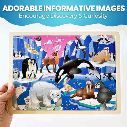 QUOKKA 4SET Puzzles for Kids Ages 4-6 - 36 Pcs Wooden Realistic Montessori Toddler Puzzles Ages 3-5 - Animals Dinosaurs Learning Games for Boys and Girls 4-8 Year Olds