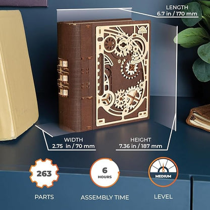 UGEARS Book of Secrets 3D Wooden Puzzles for Adults - Mechanical 3D Puzzle Model Kit - Brain Teaser Puzzles for Adults, DIY Adult Craft Model Building Kits, Wood Puzzle Box, Gift Hobby Set