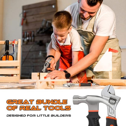 25 Pieces Kids Real Tool Kit Children Real Tool Set with Real Hand Tools, Kids Tool Belt, Pouch Bag,Magnetic Wristband for Small Hands DIY Woodworking Projects Home Repair
