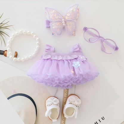 Clothes for Dolls Accessories, Outfit Set 5 Pieces Gauze Dress for 15cm 17cm Doll (No Doll), Romantic Skirt Doll Clothing Set Replacement Purple