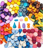 MIKNEKE 81 Wooden Loose Parts Sensory Bin Filler Toys, Mandala Rainbow Stacker Open Ended Toys, 27 Colors Sensory Training Educational Toys