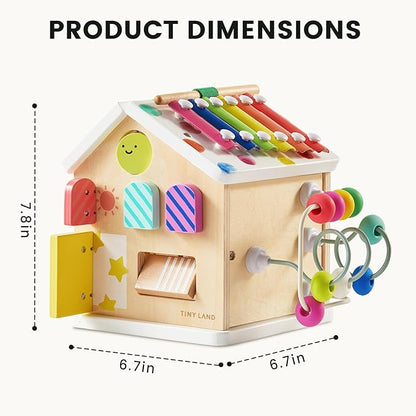 Tiny Land 9-in-1 Wooden Activity Cube, Montessori Baby Activity Center for 1+ Year Old, Educational Toy for Toddlers, Ideal Gift for Girls and Boys (Rainbow)