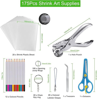 Shrinky Dink Sheets Kit Shrink Plastic Sheets Shrinky Dink Paper Kit with 25pcs Shrink Film Sheets+Tools Shrink Art Heat Shrink a Dink Shrinky Dink Keychain Kit for Create Keychains and DIY Crafts