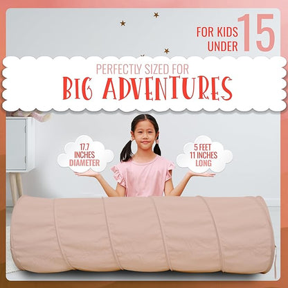 River & Aria Co Kids Tunnel Toys for Toddlers 1-3 - Baby Tunnel Crawl Indoor and Outdoor, 6ft Kids Tunnels Crawl, Interactive Hide and Seek Play for Children (Peach)