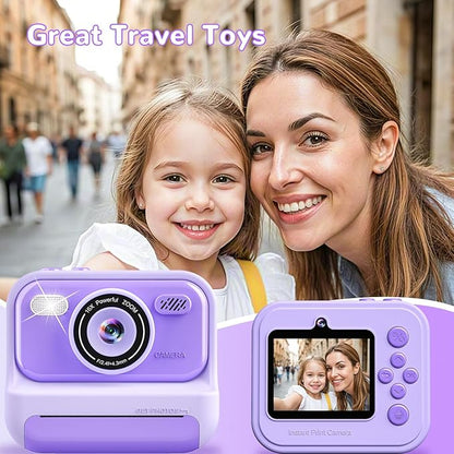 Kids Instant Print Camera with 2.4 Inch Screen, Christmas Birthday Gifts for Girls Age 3-12, 1080P Digital Camera, Portable Toddler Travel Toy for 3 4 5 6 7 8 9 10 Year Old Girls, Purple