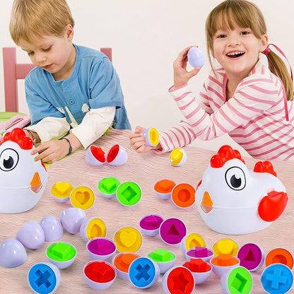 6 Pack Chicken Eggs Matching Game Toys for Toddlers, Colors & Shape Matching and Sorter, Preschool Sensory Fine Motor Skills Development Toy, Educational Gifts for Boys and Girls Aged 3-6