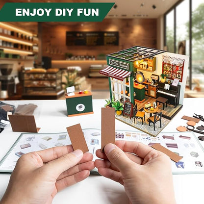 DIY Miniature Dollhouse Kit, Minihouse Crafts for Adults, Wooden Mini Craft Coffee Shop, Mini House Building Kit, Book Nook Kit，Diy Booknook Kit, Dollhouse Home Decor