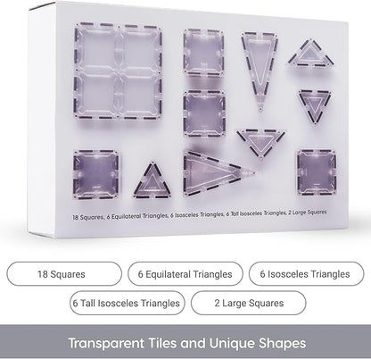 Magnetic Building Tiles, 38 Piece Transparent Clear Crystal Set for Boys Girls Kids, Educational Creative Learning Activity Building Block Toddler Toys, STEM, Children Ages 3 Years +