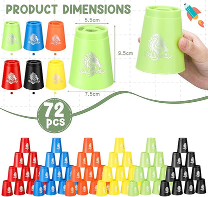Libima 72 Pcs Sports Stacking Cups Set Stack Cup Party Game Classic Speed Training Game for Adult Family Party Challenge Competition Travel Gift, 6 Colors