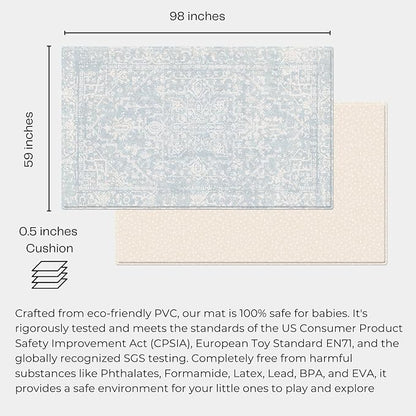Baby Care Soft Rug (Prestige, Ikat - Inca Blue) 98'' x 59'' Original One-Piece Reversible Rollable Waterproof Play Mat for Infants, Babies, Toddler, and Kids