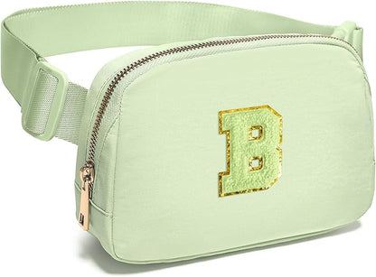 Gitus Gifts for 8 9 10 11 12 Year Old Girls Belt Bag Fanny Pack Crossbody Bags with Initial Letter Patch Cute Stuff Birthday Gifts for Teen Girls Women Personalized Trend Stuff (Light Green-B)