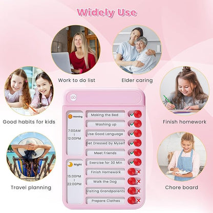 Chore Chart for Kids, Visual Schedule for Kids with Autism, Chart Board with 12 Reusable Sheets, Routine Chart Dry Erase Board for Kids, Magnetic Chore Chart for Fridge, Desk, Home - Pink