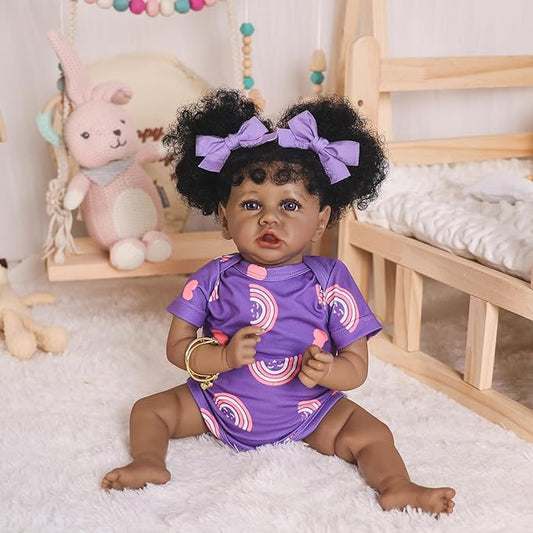 HOOMAI Reborn Baby Black Dolls African American Lifelike Silicone Doll Realistic 18 Inch with Cloth Body Birthday Gift Set for Ages 3+