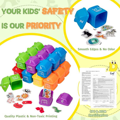 Alphabet Learning Toys for Kids 3+―ABC Barn Sorters with 260 Flash Cards, Montessori Preschool Learning Activities, Uppercase & Lowercase Letter Color Sorting and Matching Educational Game for Toddler