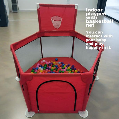 Portable Baby Ball Pit Playpen Playard Fence Playtent with Basketball Hoop Breathable Mesh for Indoors Outdoors Toddler Kids Large