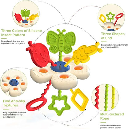 Baby Sensory Montessori Toy for 6-12-18 Months, Soft Silicone Popper Pull String Teething Travel Toys for Car Seat, Toddler Learning Early Develop for Infant 1 2 Boys Girls Christmas Birthday Gifts
