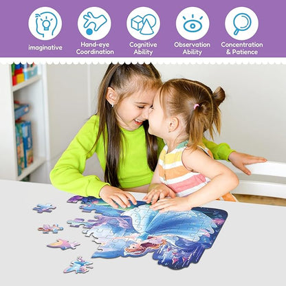 Princess Floor Puzzles for Kids Ages 4-6, 54 Pieces Magical Princess & Castle Floor Puzzles for Kids Girls Ages 3-5, Learning Educational Jigsaw Puzzles Toys Great Gifts