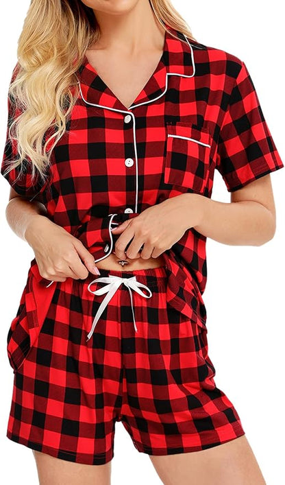 SWOMOG Womens Button Down Pajamas Set Short Sleeve Sleepwear Bride Soft Pj Lounge Sets XS-3XL