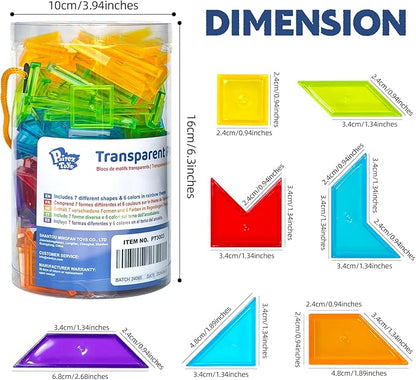 Transparent Pattern Blocks, 126 Pcs Geometric Shapes Blocks, Tangram Puzzles, Practice Sorting Counting Patterning, Math Manipulatives for Kids, Back to School Supplies, Teacher Supplies