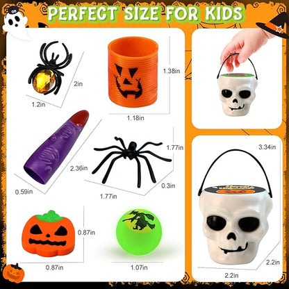 384PCS Prefilled Party Favor Bulk for Kids, 48PACK Prefilled Ghost Cauldrons With 6 Halloween Toys Inside, Goodie Bag Fillers, Prizes Gifts Miniatures for Kids, Trick or Treat