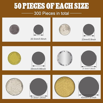 Teling 303 Pieces Coin Flips 3 Pcs 2 x 2 Inch Coin Storage Boxes 300 Pcs Cardboard Holders in 6 Sizes Collection Supplies for Collectors(Black)
