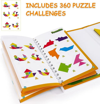 FOOZZILLA Magnetic Tangram Puzzle Set - 2 Sets of Magnetic Pattern Blocks for Road Trip Games and Educational Jigsaw Challenges - Brain-Teasing Fun for Kids and Adults with 368 Solutions