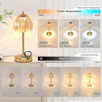 Cordless Small Table Lamp with 5000mAh Battery & Touch Control - 3 Adjustable Color Temperatures, Dimmable Rechargeable Table Lamps for Living Room, Bedroom, Desk, Nightstand (Amber Tulip)