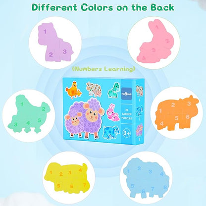 FLYINGSEEDS 6 Packs Parent-Child Themed Wooden Jigsaw Puzzles for Toddlers Ages 1-3, Level-Up Puzzles for Beginner, Montessori Learning Toys Preschool Family Activity for Kids Ages 2-5