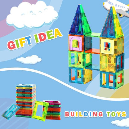 Magnetic Building Tiles for Kids,64 PCS Educational Magnetic Stacking Blocks for Boys Girls, Magnets Construction Toys,Stem Preschool Kindergarten Learning Toys