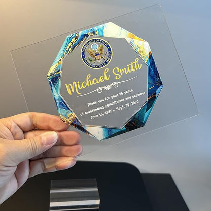 Custom Engraved Acrylic Employee Recognition Award – Personalized Appreciation Trophy for Corporate Excellence – Desk Display Plaque with Free Customization (Style #2)