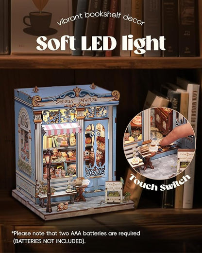 Cutefun Book Nook Kit - DIY Miniature House Kit for Adults and Teens, 3D Wooden Puzzle Mini House Building Kit with LED, Dollhouse Kit Bookshelf Insert Decor Creative Gifts (Sweet Marie)