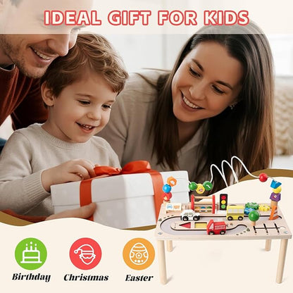 Activity Table for 1 Year Old, 8 in 1 Multi-Colorful Montessori Toys, Baby Activity Table with Bead Maze & Shape Sorter, Toddler Sensory Educational Learning Toys for Birthday Gift Boys Girls