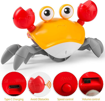 Hirger Crawling Crab Baby Toy Infant: Tummy Time Toys for Babies 3 6 9 12 18 24 36 Months, Walking Dancing Sensing Crab for Toddler 1 2 3 4 Year Old, 1st Music Birthday Gifts for Boys Girls