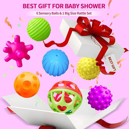 Montessori Toys - Sensory Balls for Toddlers, Multiple Textures Colorful Sensory Toys for Babies 1-3, Hand Catching Baby Balls, Baby Rattle 3-6 Months